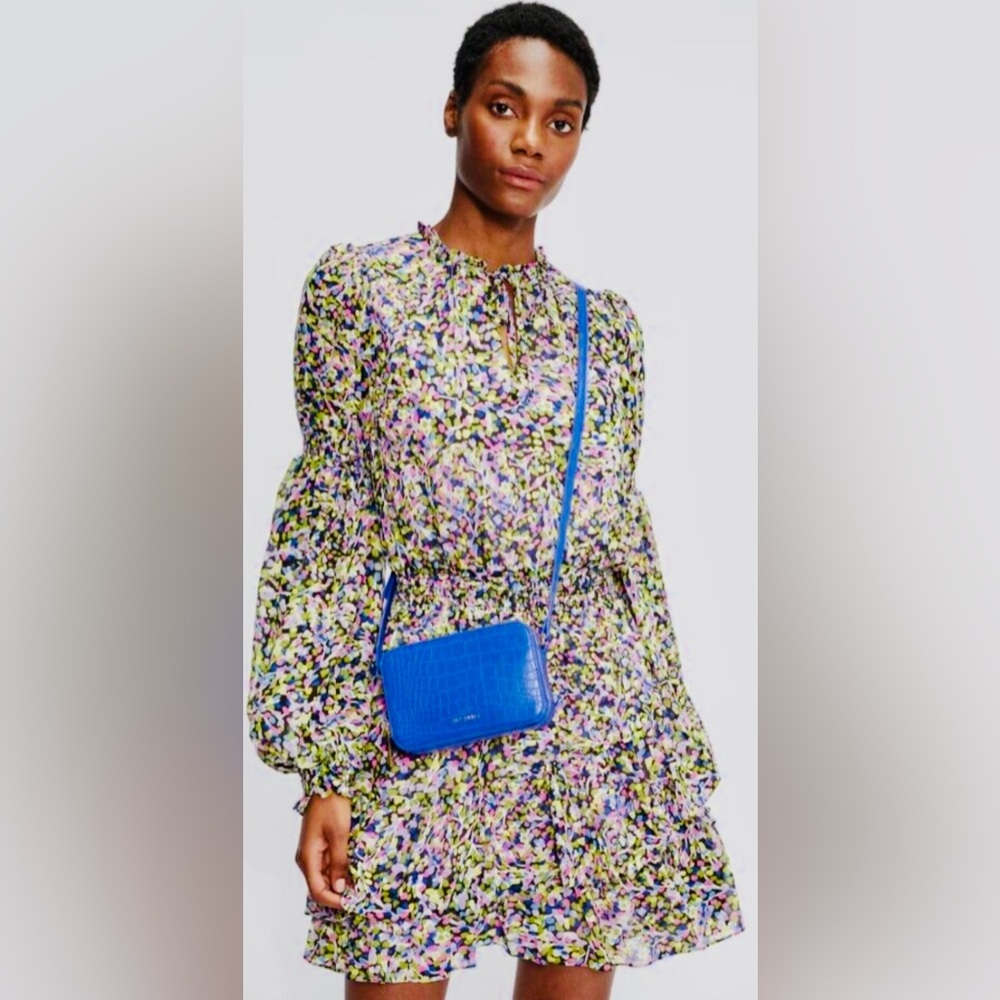 NWOT! Ted Baker Dress Karlie Long Sleeve Floral Poet Sleeve Smocked Waist Size 1